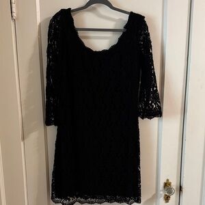 White House Black Market Black Lace 3/4 Sleeve Lace Dress
